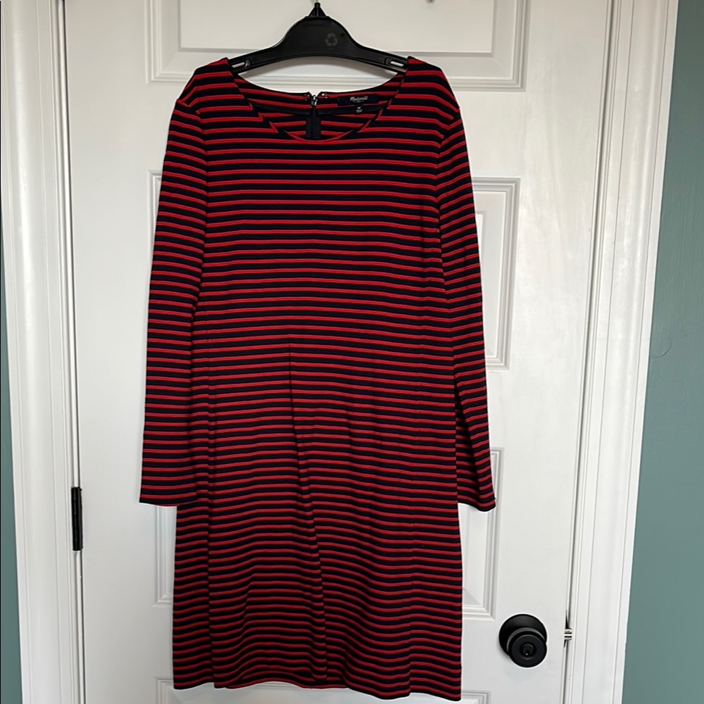Madewell Sorbonne Red and Navy Striped Long Sleeve Dress